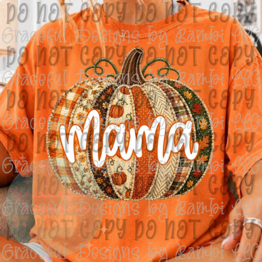 Faux Embroidery Preppy Fall Mama with Pumpkin