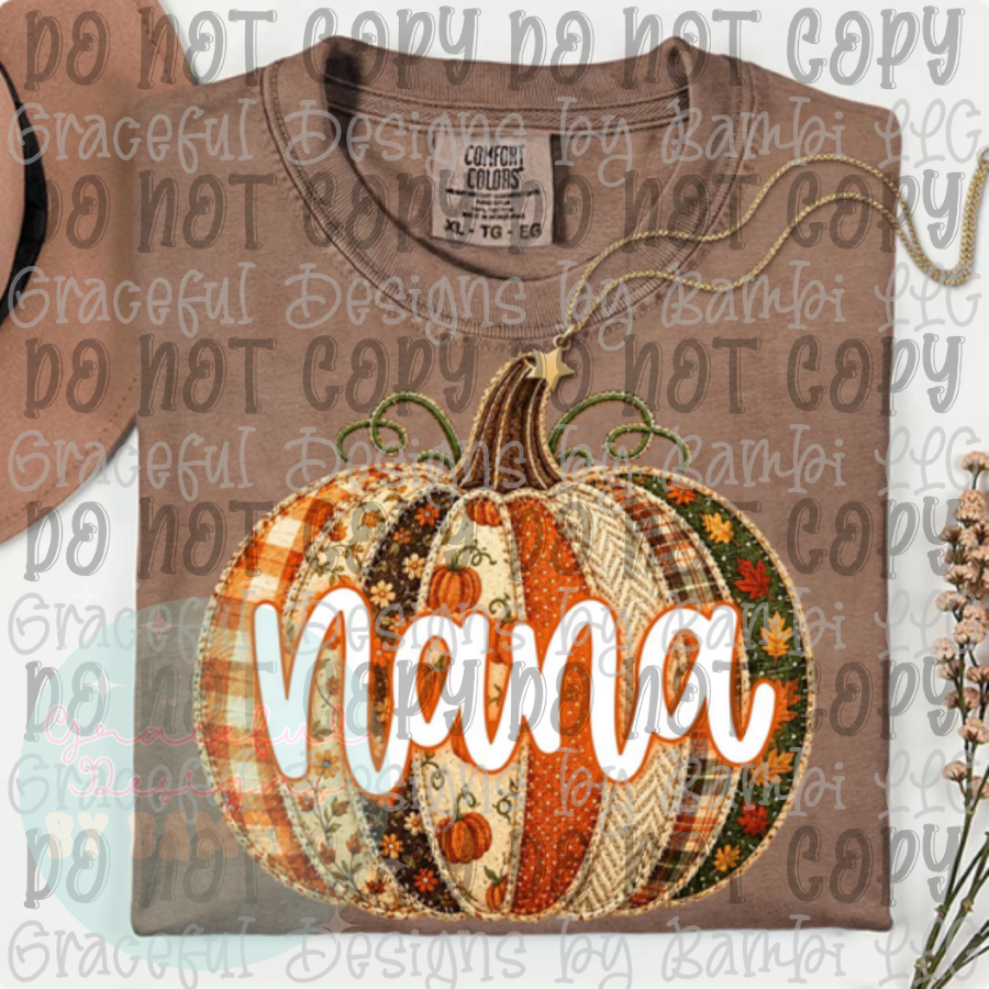Faux Embroidery Preppy Fall Nana with Pumpkin