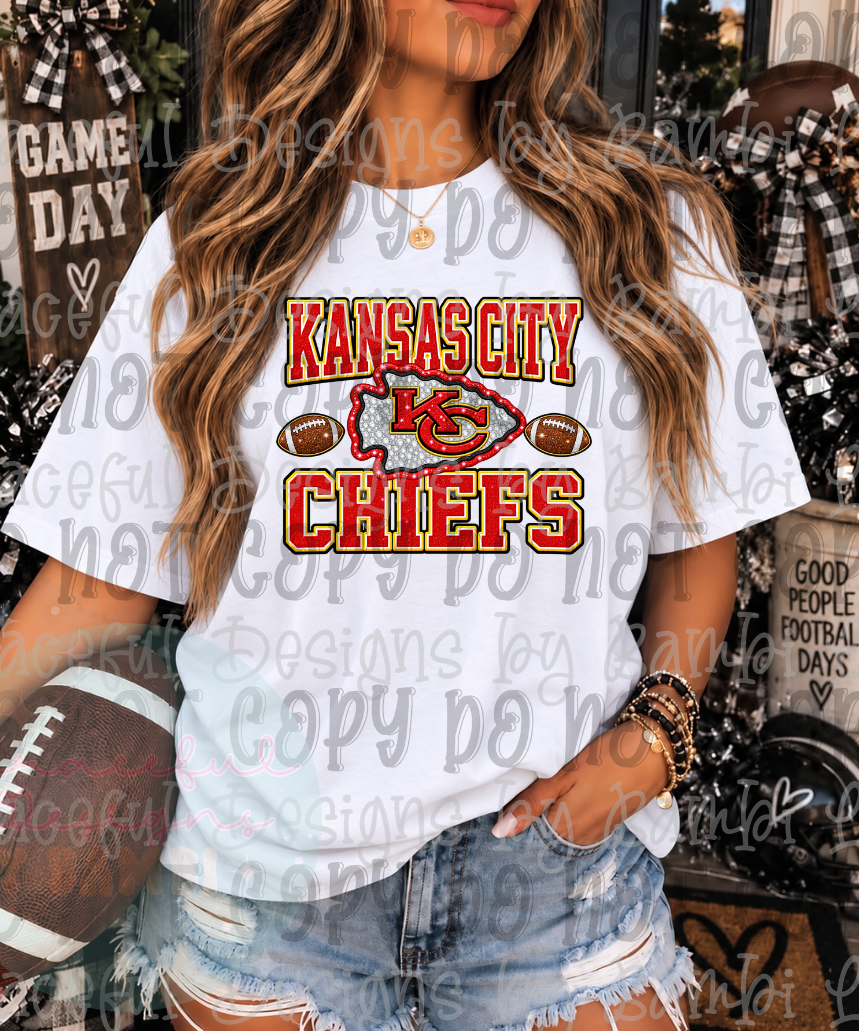 Faux Embroidery Sequin KC Football