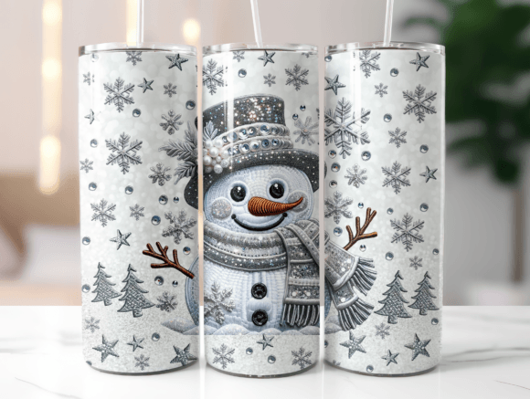 Faux Embroidery Snowman Christmas 20 oz Skinny Sublimation Tumbler