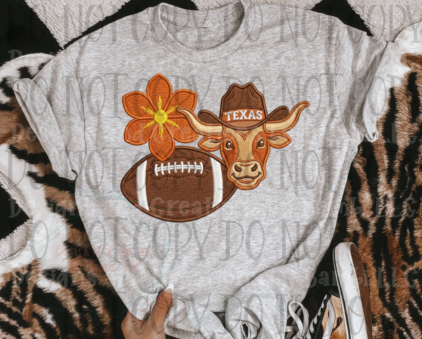Faux Embroidery Texas Longhorns with Football