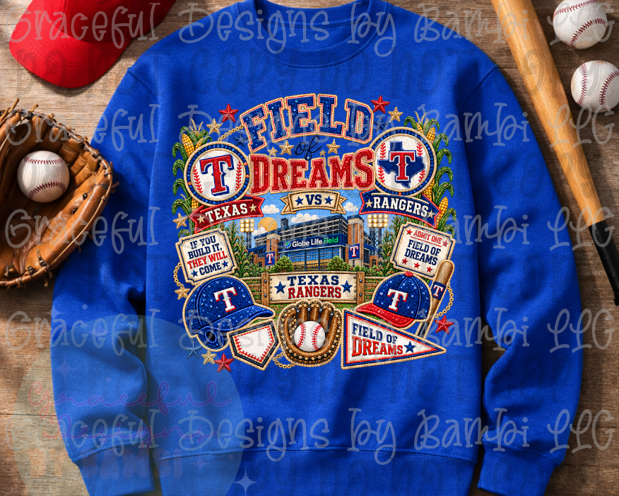 Faux Embroidery/Glitter Field of Dreams Rangers Baseball