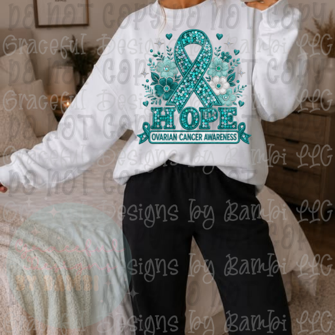 Faux Embroidered/Sequin Ovarian Cancer Awareness