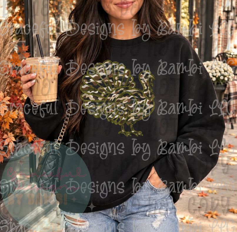 Faux Glitter Camo Turkey