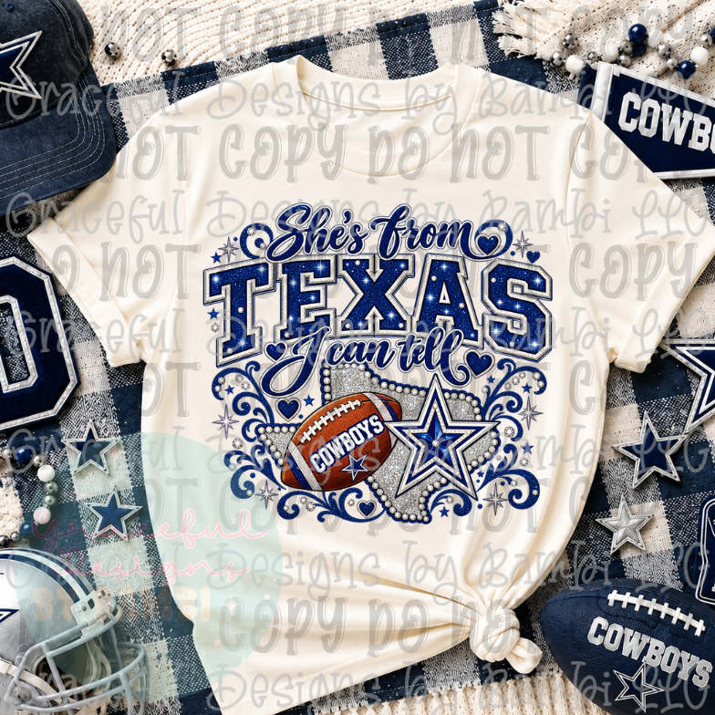 Faux Glitter She's From Texas Cowboys Style