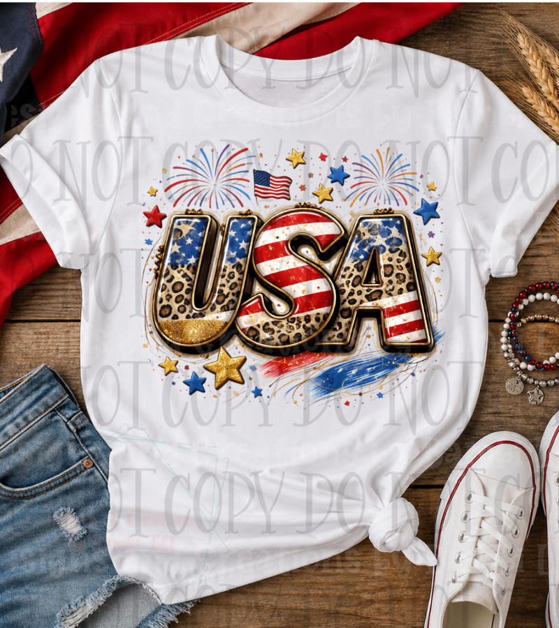 Faux Glitter USA with Leopard