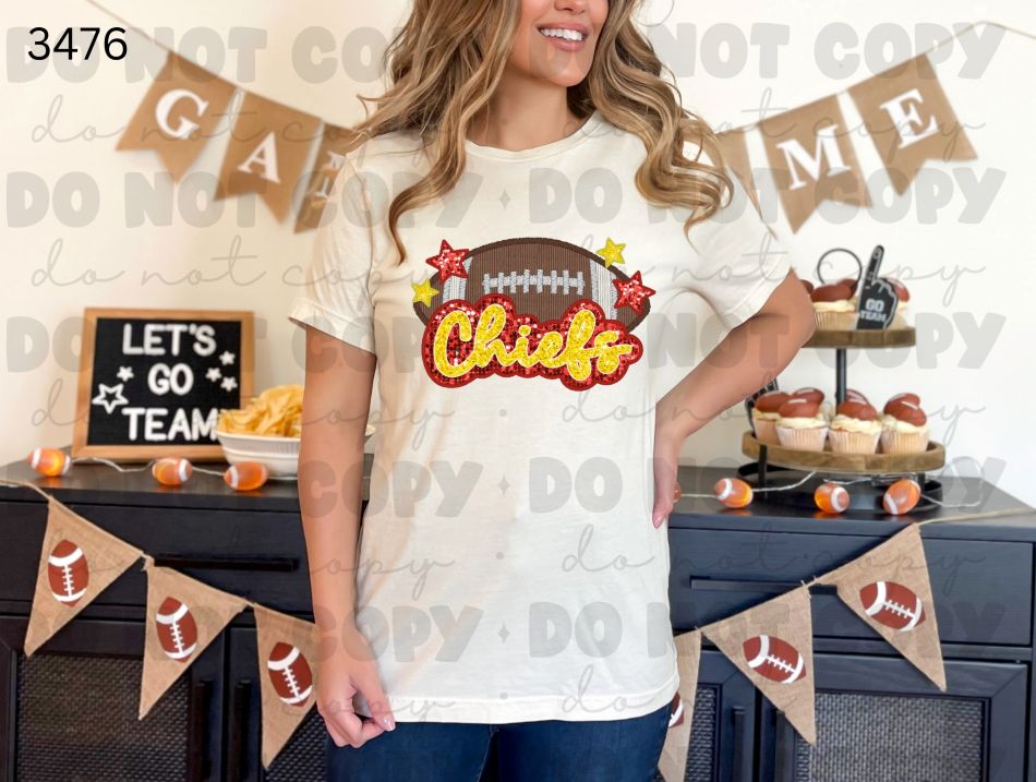 Faux Embroidery/Glitter KC and Football
