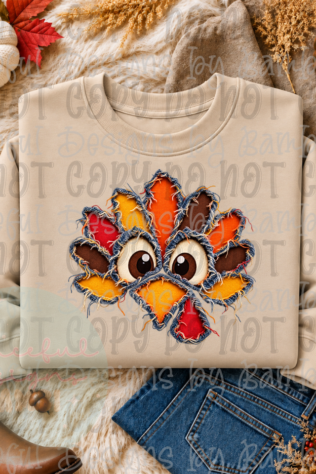 Faux Patchwork Denim Turkey Face