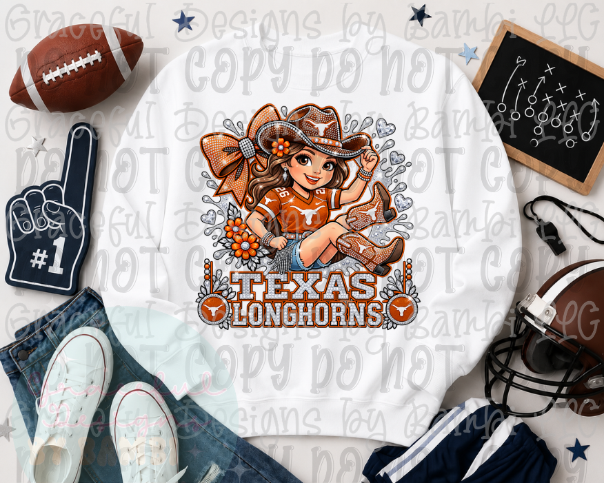 Faux Sequin/Bling Cowgirl Longhorns