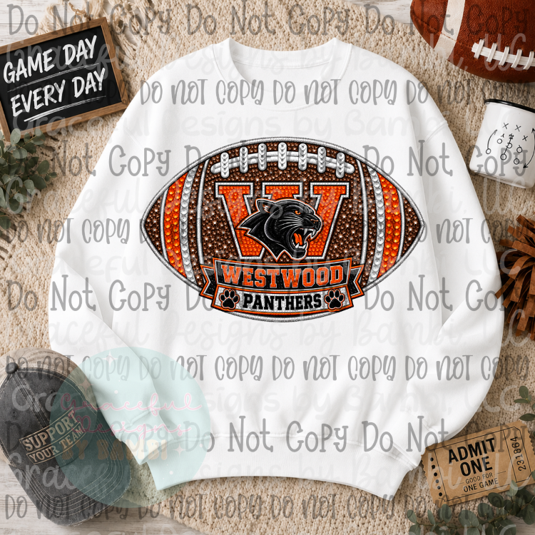 Faux Sequin/Embroidery Westwood Panthers Football