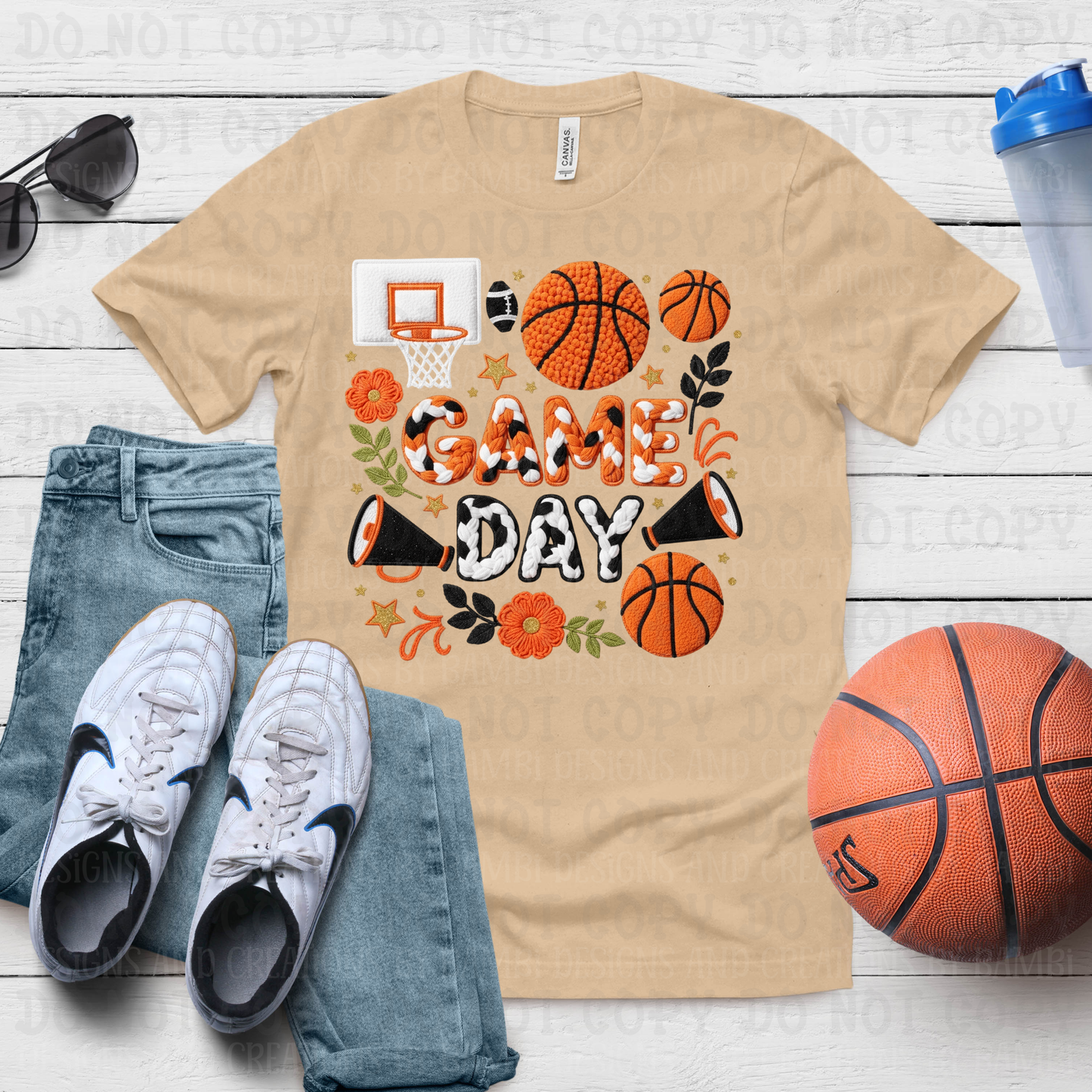 Faux Yarn Game Day in Multi Color Cow Print Font Basketball