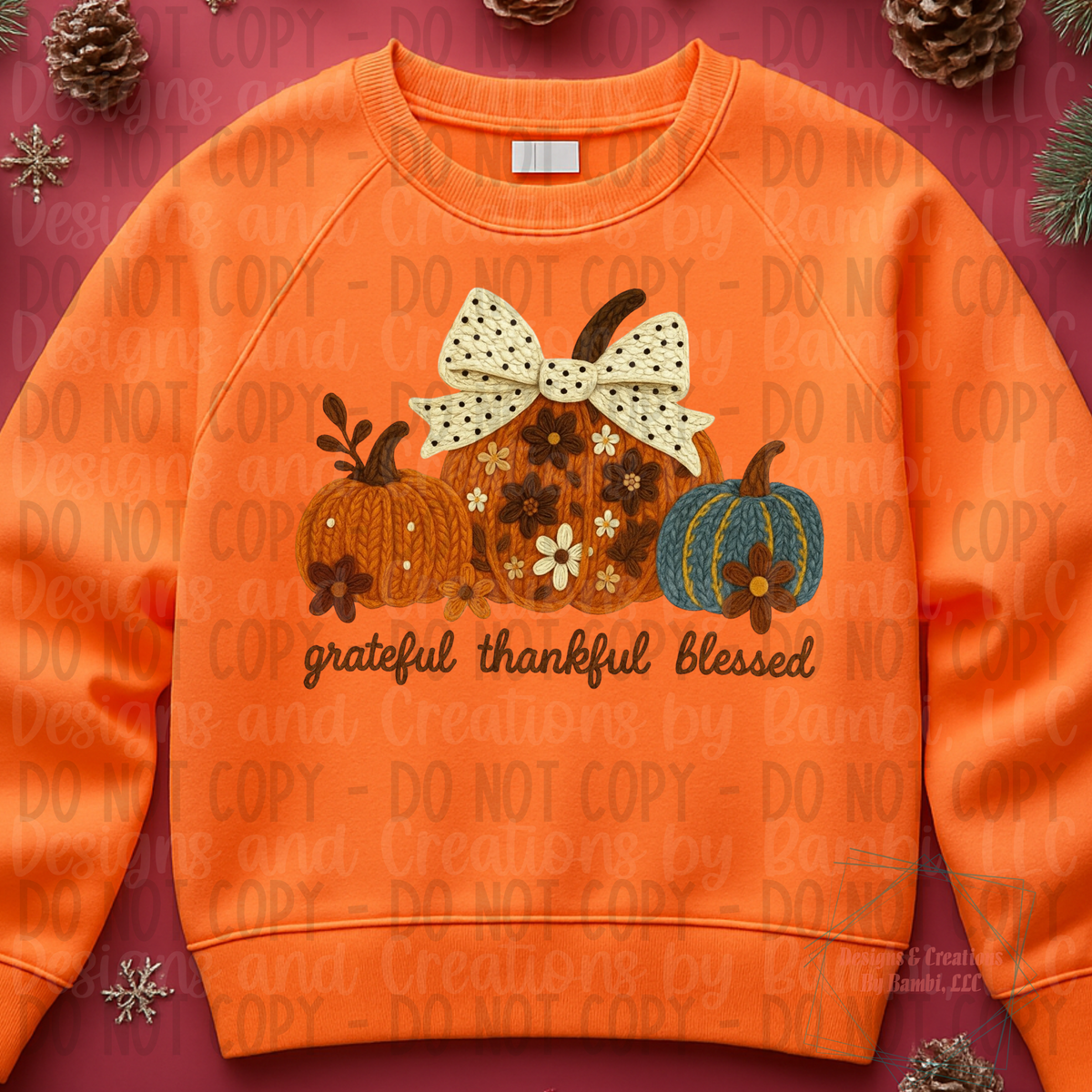 Faux Yarn Grateful Thankful Blessed