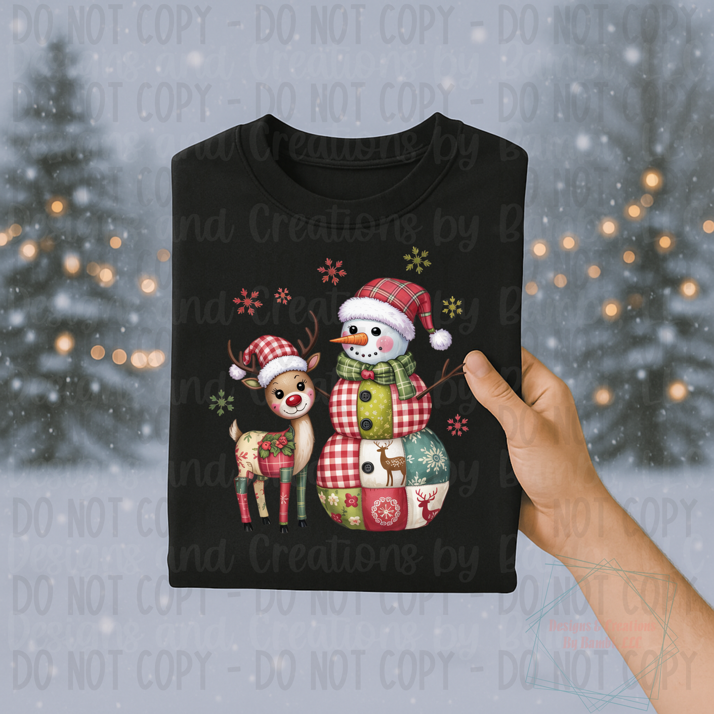 Festive Patchwork Snowman with Deer
