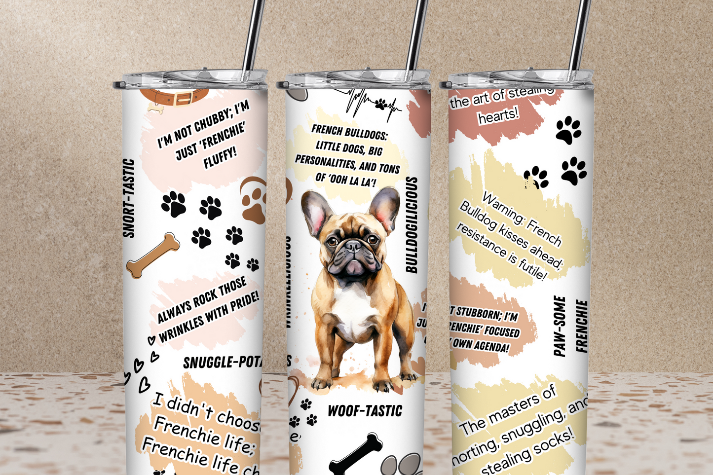 French Bulldog 20 oz Skinny Sublimation Tumbler