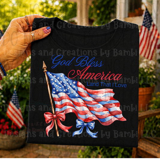 God Bless America with Waving Flag
