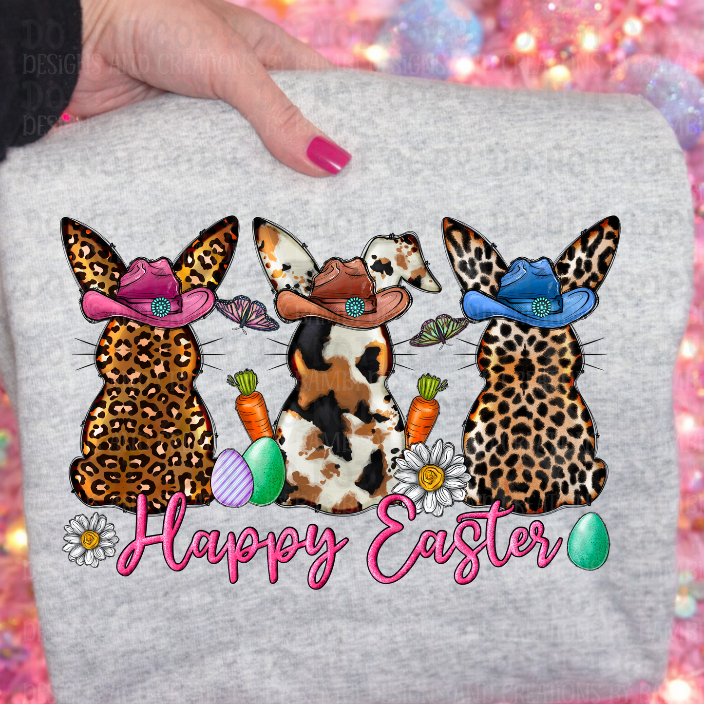 Happy Easter Trio of Multi Pattern Bunnies