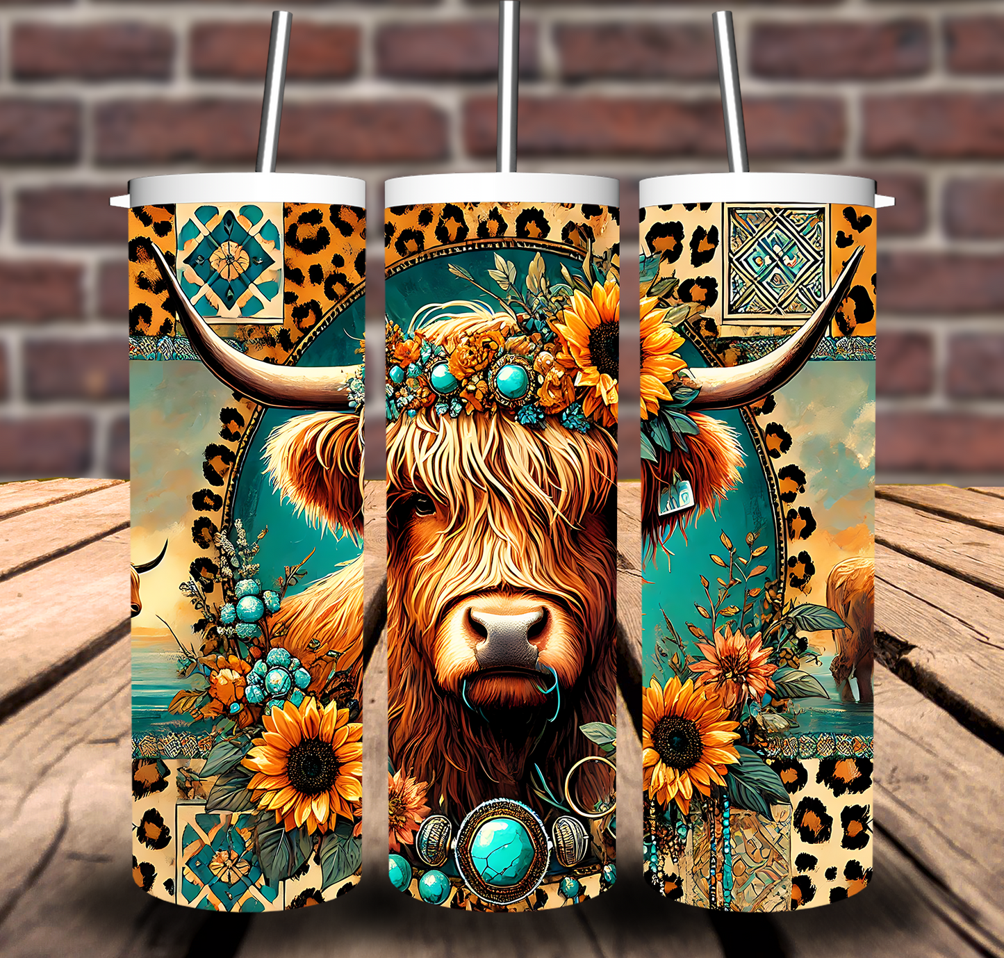 Highland Cow Teal 20 oz Skinny Sublimation Tumbler