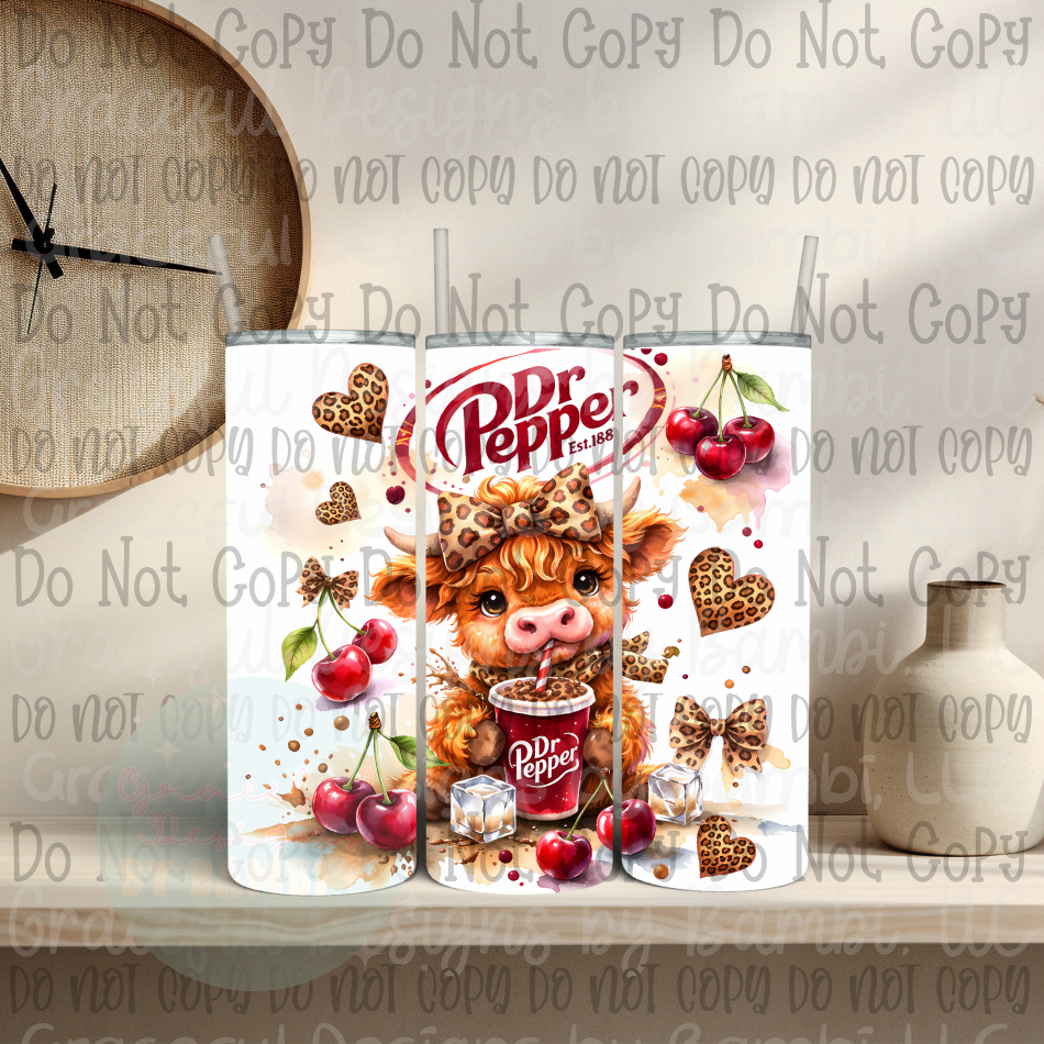 Highland Cow and Dr. Pepper 20oz Skinny Sublimation Tumbler