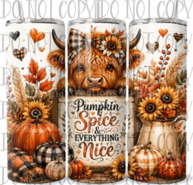Highland Cow and Pumpkins 20oz Skinny Sublimation Tumbler
