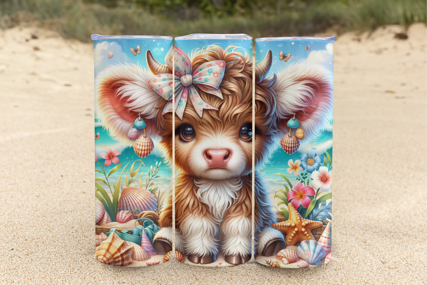 Highland Cow and The Beach 20 oz Skinny Sublimation Tumbler