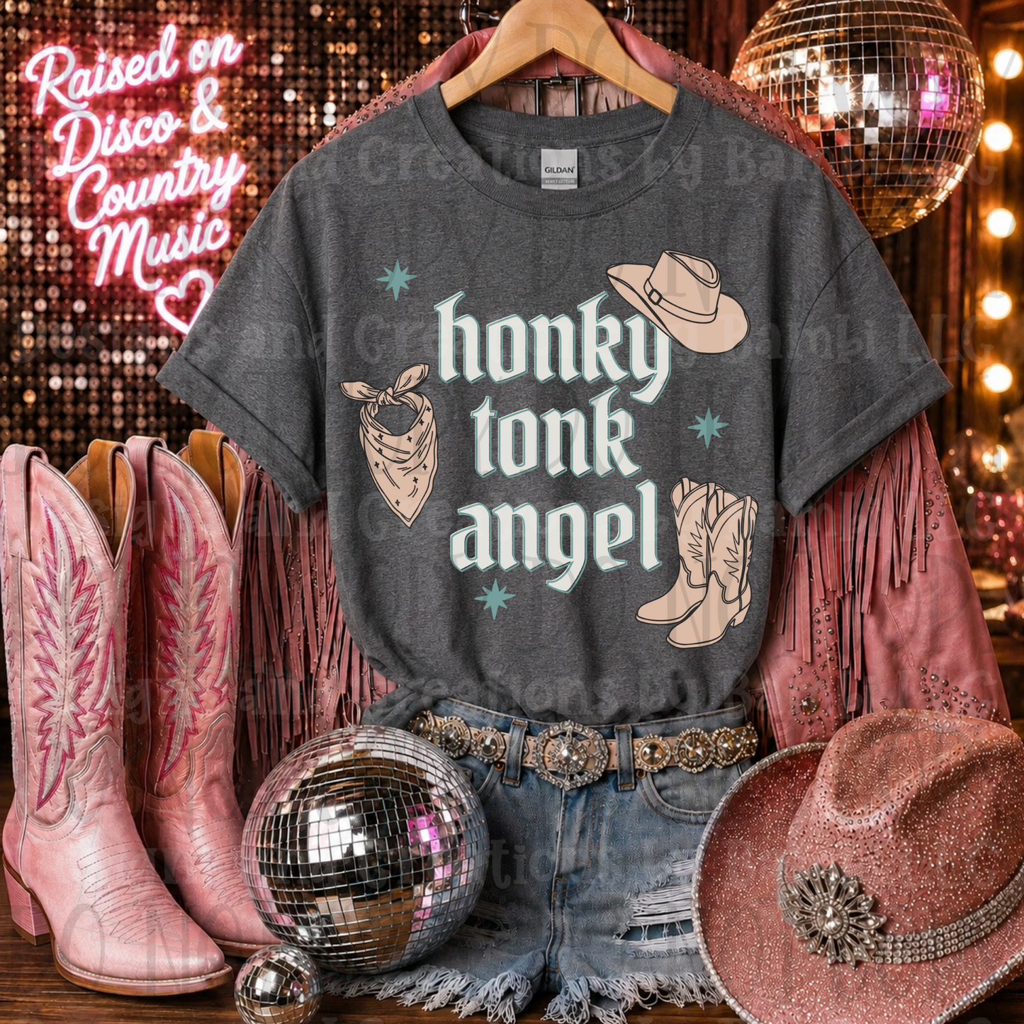 Honky Tonk Angel with Turquoise Outline