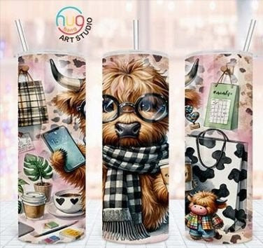 Hot Mess Mom Highland Cow 20 oz Skinny Sublimation Tumbler