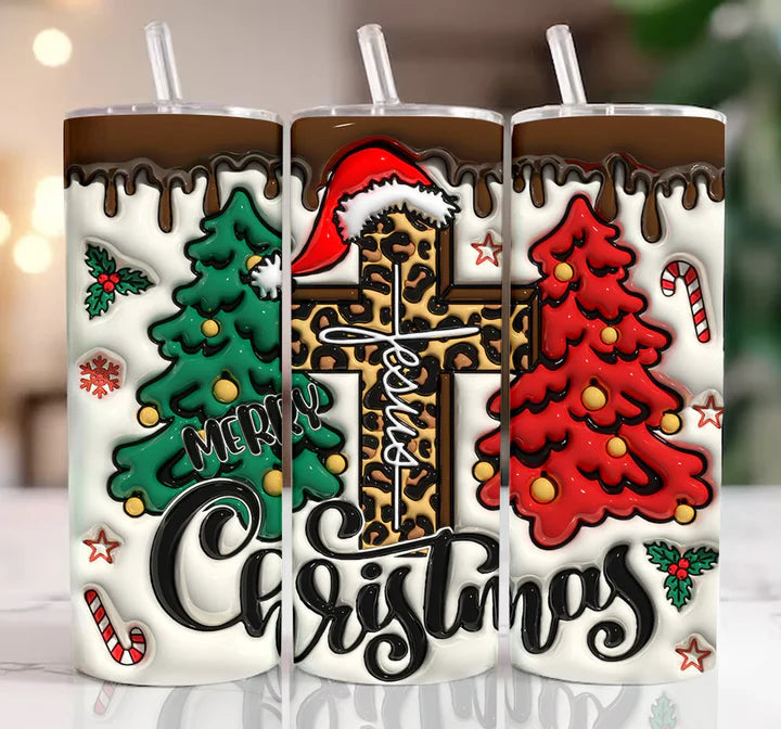 Jesus Merry Christmas Cross 20 oz Skinny Sublimation Tumbler