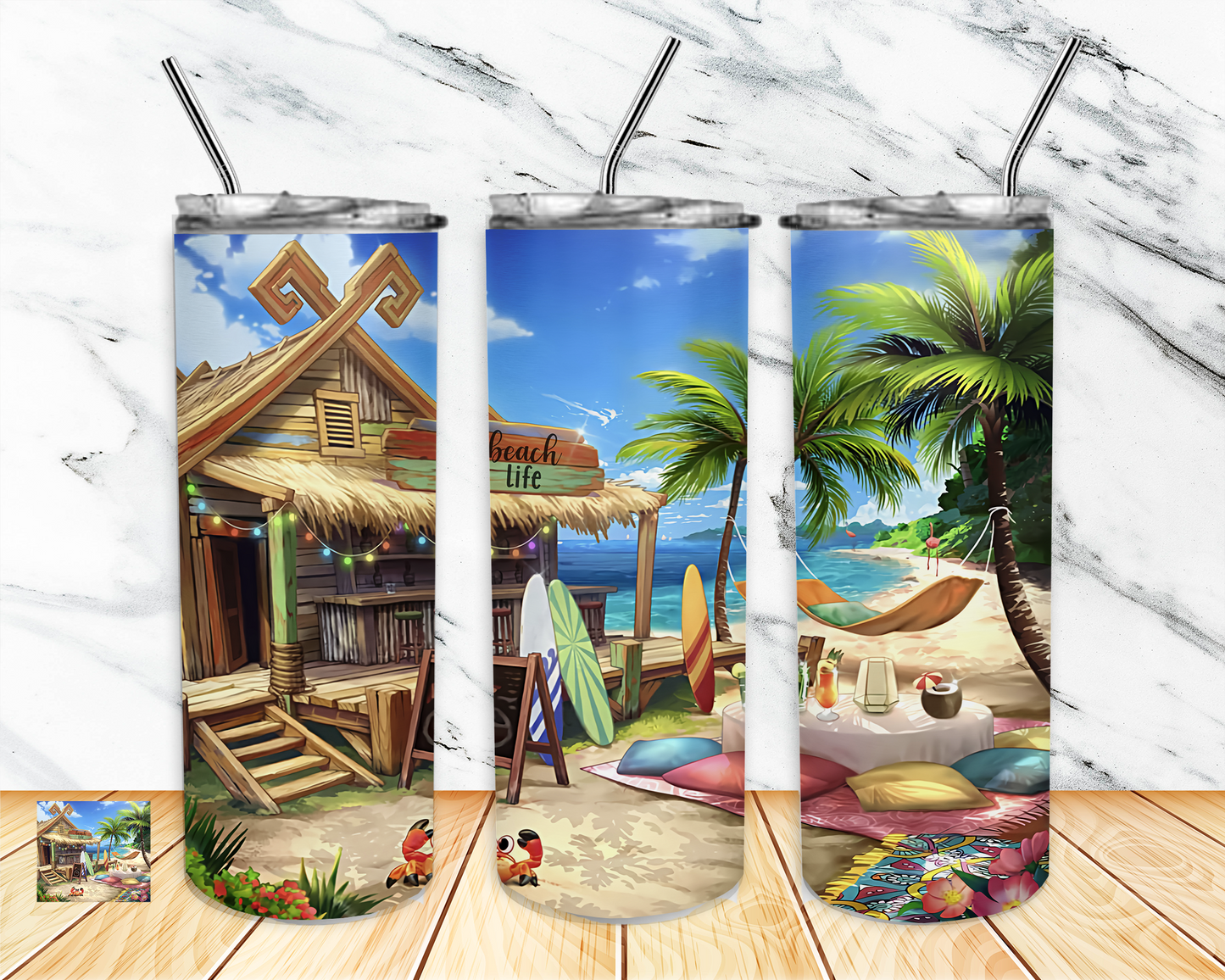 Just A Beach And A Hut 20 oz Skinny Sublimation Tumbler