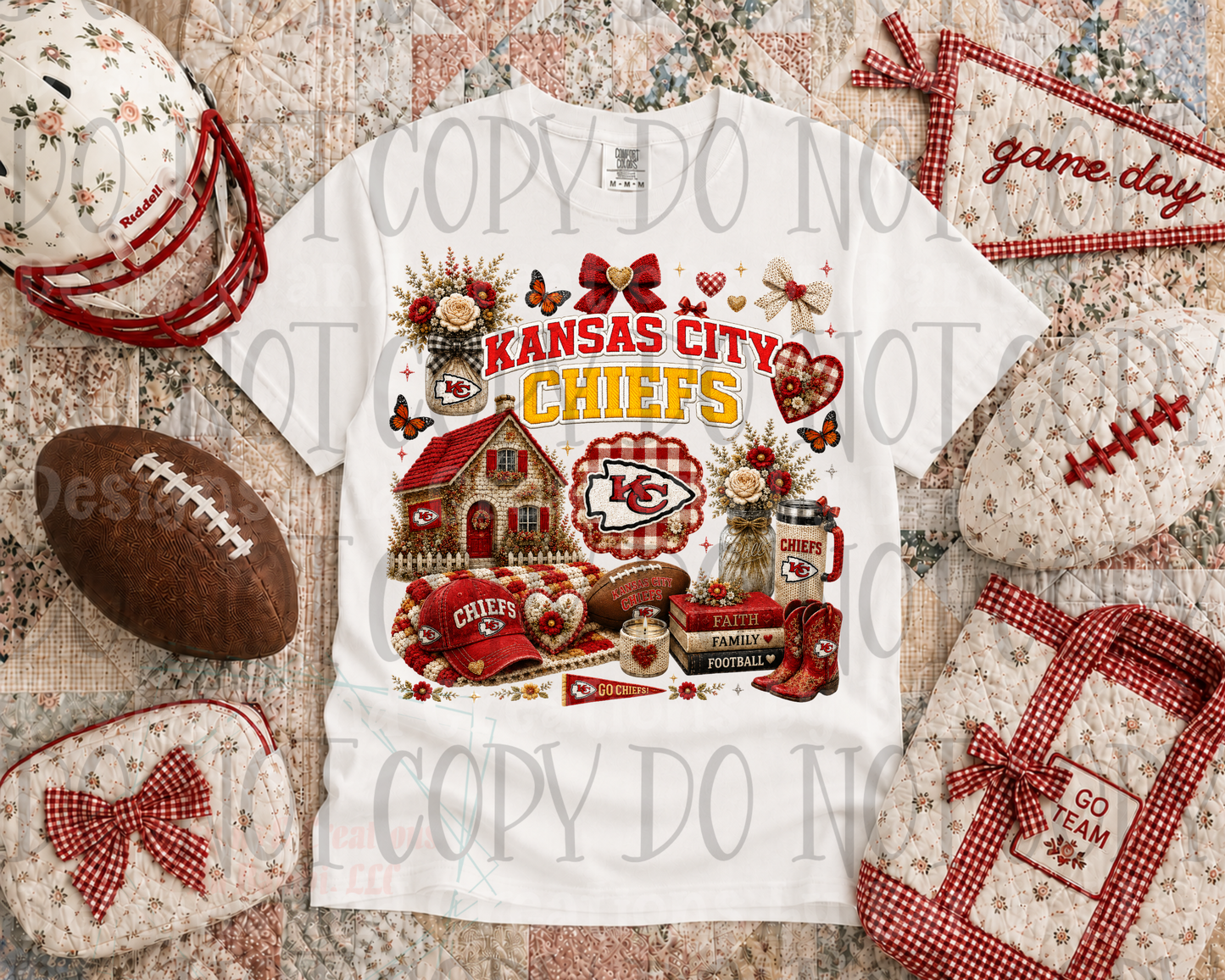 Faux Embroidery Cottage Style Football