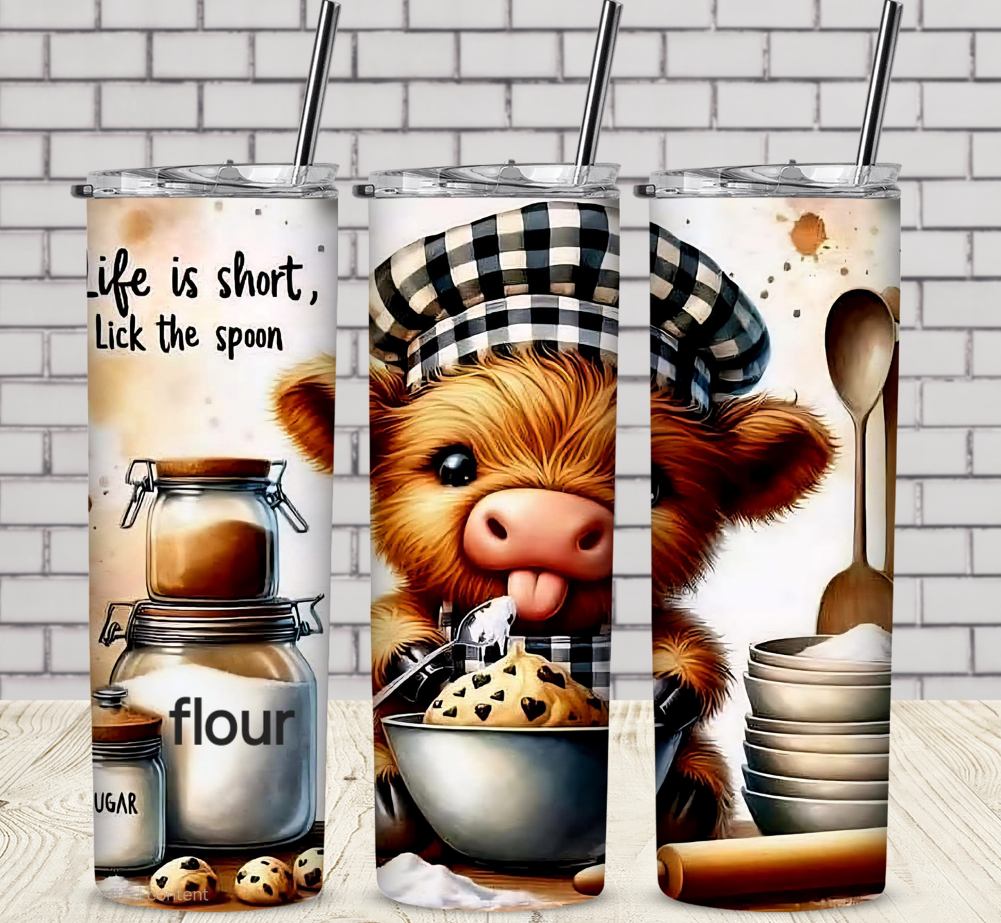 Life Is Short Highland Cow 20 oz Skinny Sublimation Tumbler