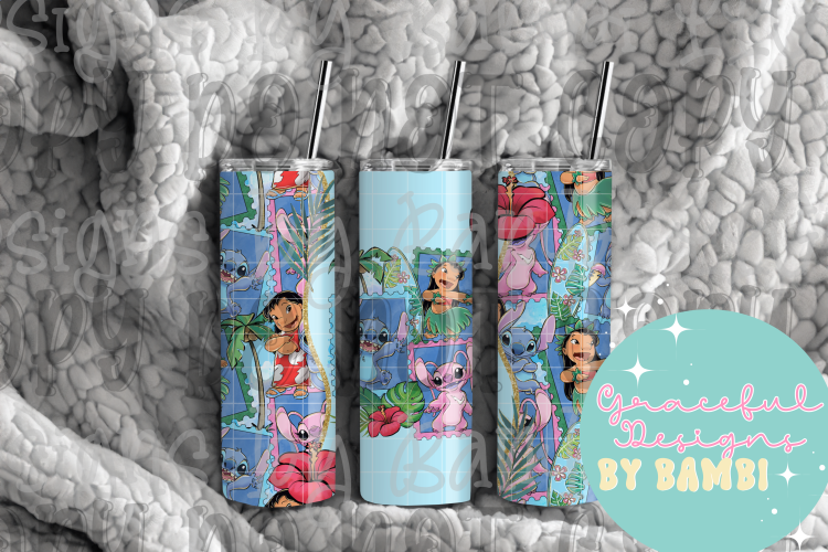 20oz Tall Skinny Sublimation Lilo and Stitch Tumbler
