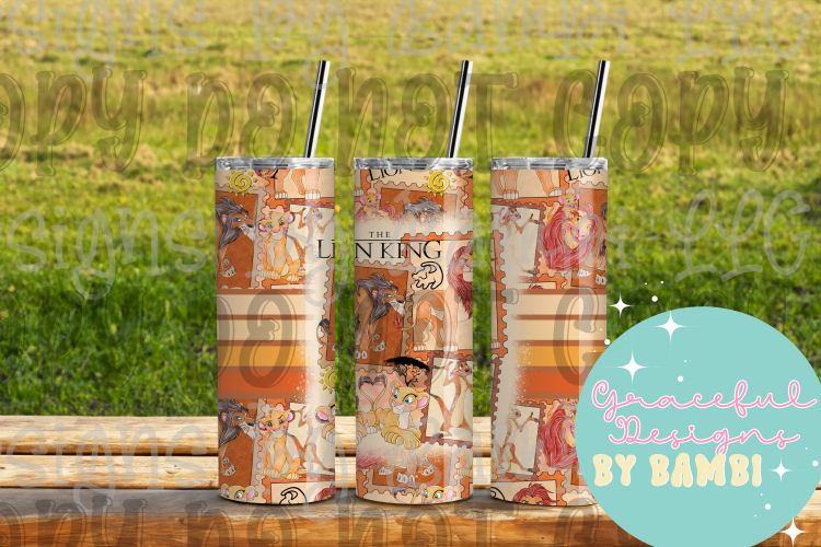 20oz Tall Skinny Sublimation Lion King Stamp Tumbler