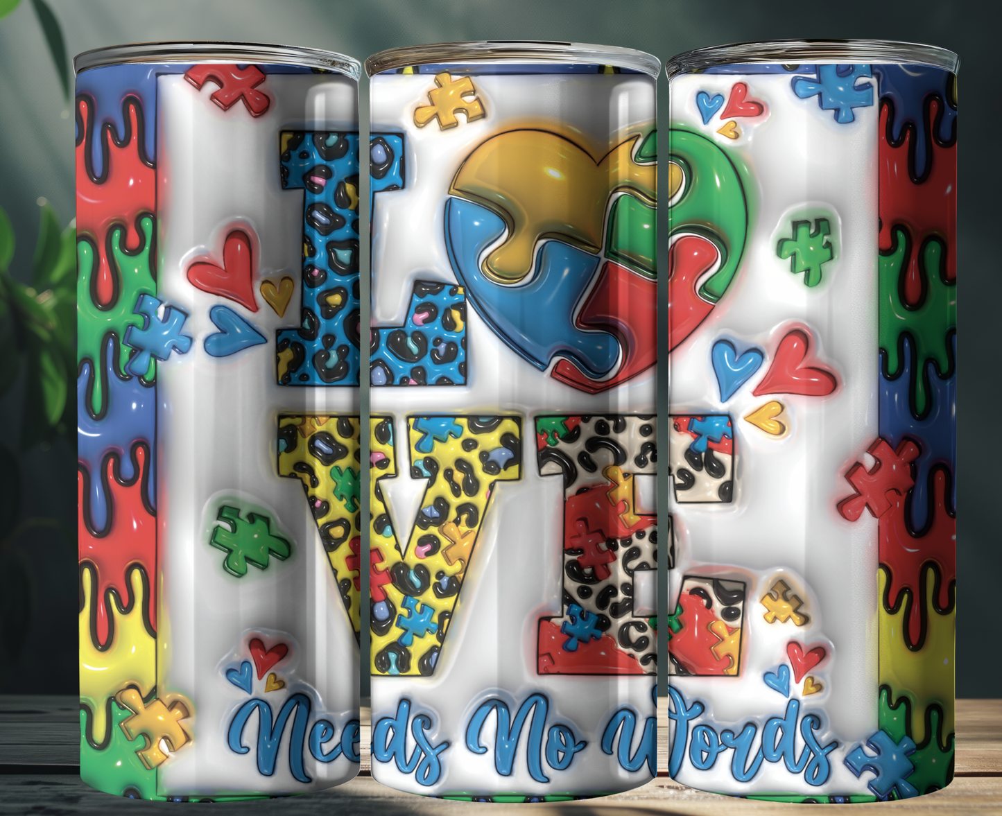 Love Needs No Words Autism 20 oz Skinny Sublimation Tumbler