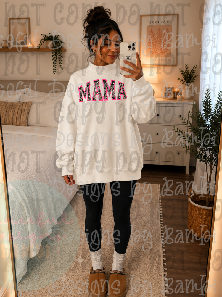 Mama with Leopard and Bright Pink Outline