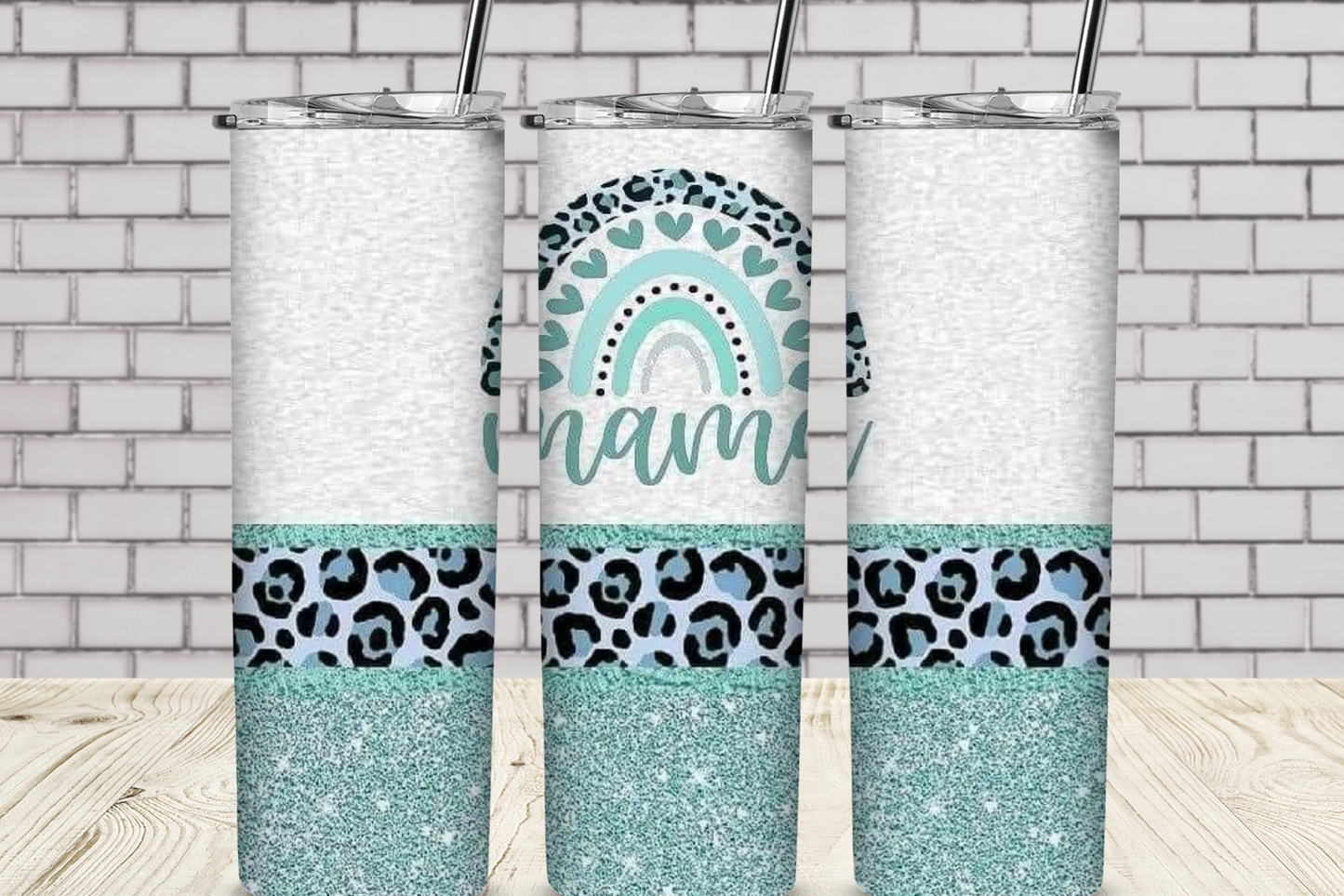Mama and Turquoise Glitter 20 oz Skinny Sublimation Tumbler