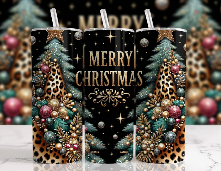 Merry Christmas Black 20 oz Skinny Sublimation Tumbler