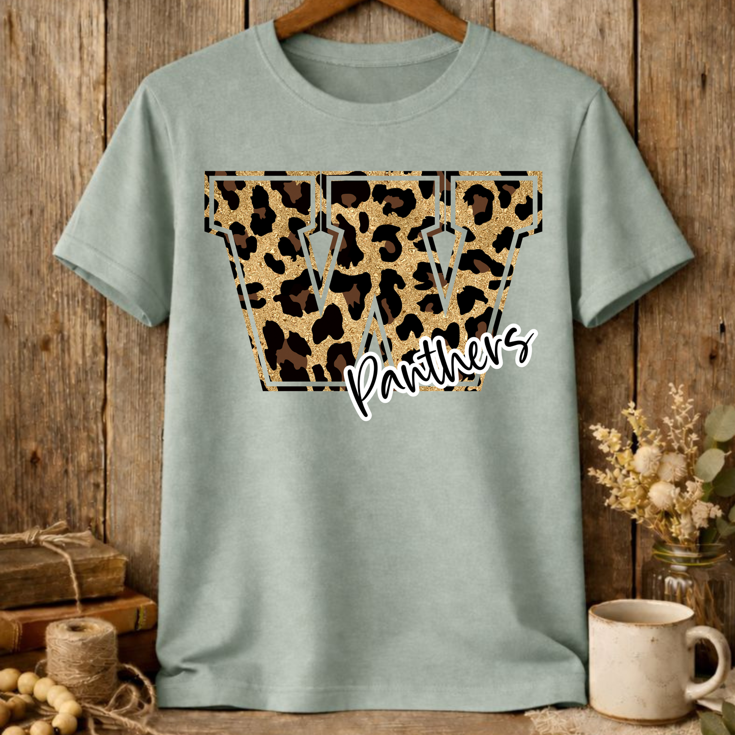 Panthers White Outline with Leopard W