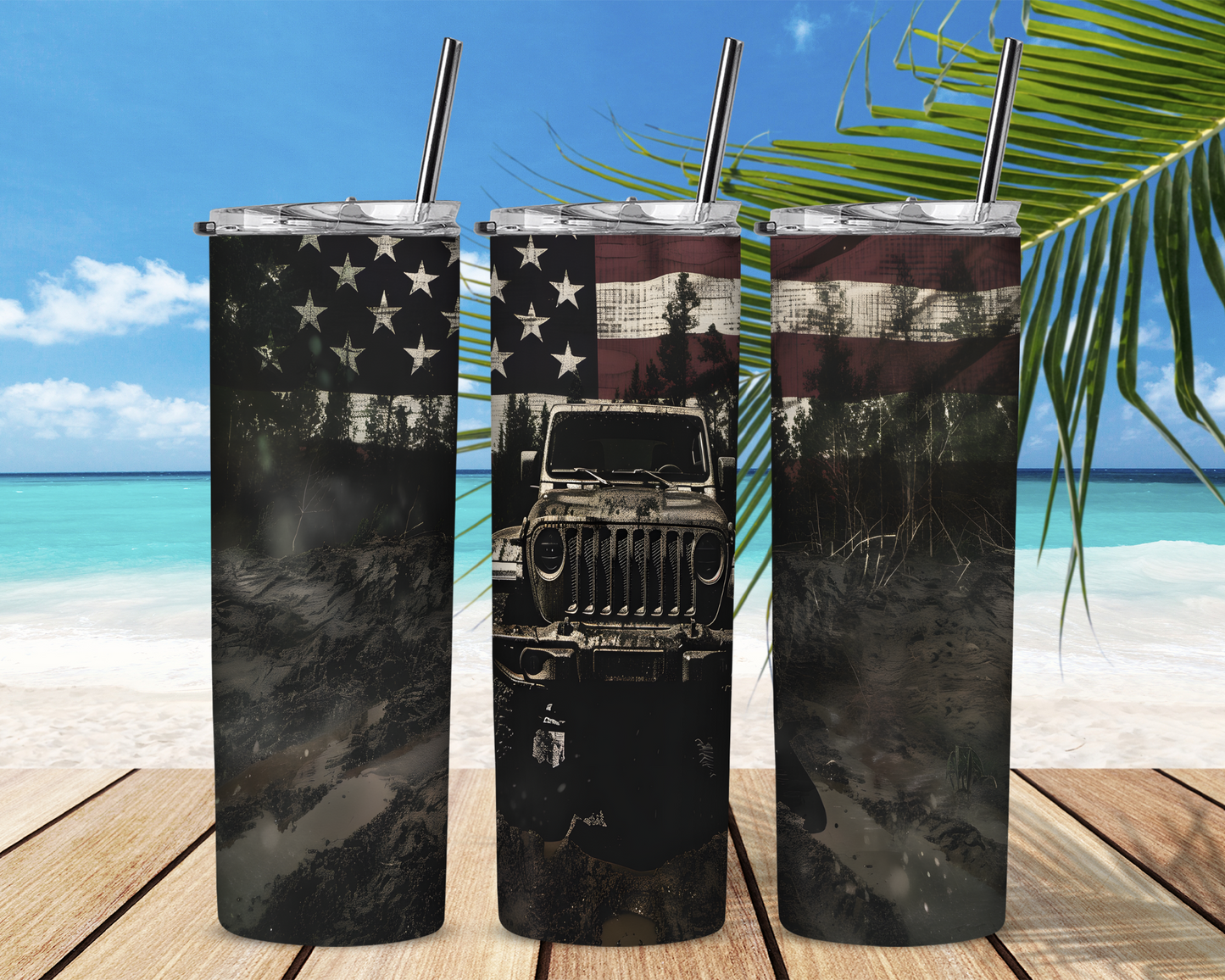 Patriotic Jeep Wrangler 20 oz Skinny Sublimation Tumbler