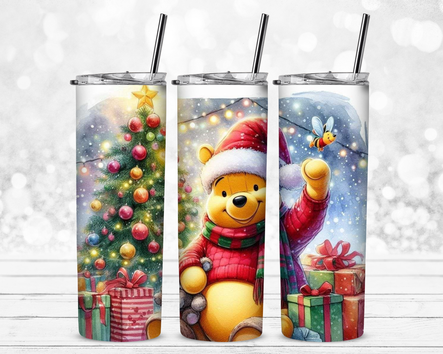 Pooh and Christmas 20 oz Skinny Sublimation Tumbler