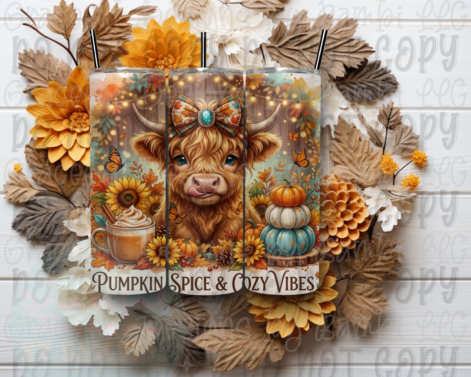 Pumpkin Spice and Cozy Vibes 20oz Skinny Sublimation Tumbler