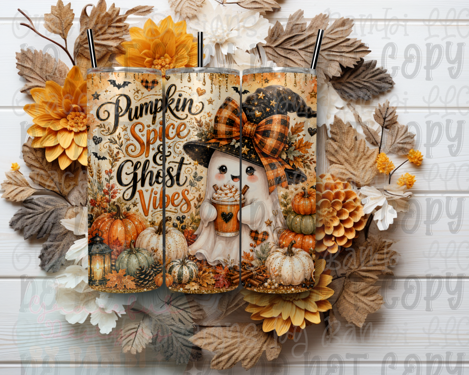 Pumpkin Spice and Ghost Vibes 20oz Skinny Sublimation Tumbler