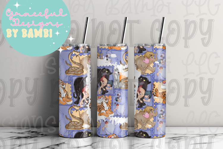 20oz Tall Skinny Sublimation Purple Jungle Book Tumbler