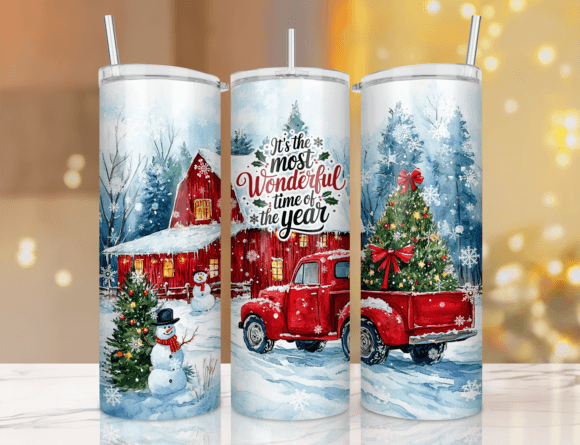 Red Truck Christmas 20 oz Skinny Sublimation Tumbler