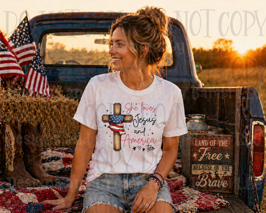 She Loves Jesus and America Too with Wooden Cross