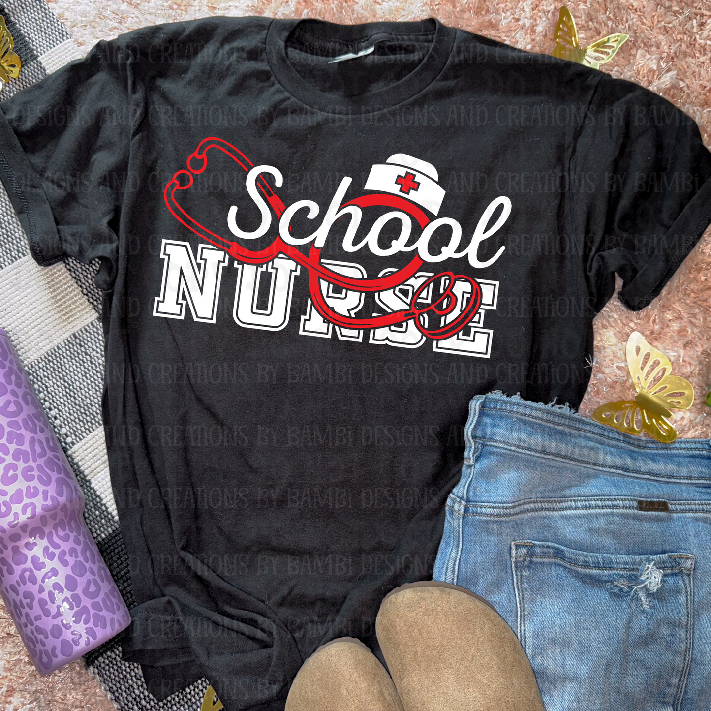 School Nurse in White Font with Red