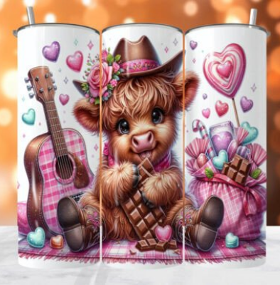 Highland Cow-Valentine's Day-Chocolate 20 oz Skinny Sublimation Tumbler
