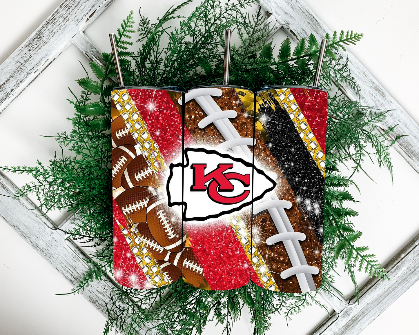 KC Chiefs and Football 20 oz Skinny Sublimation Tumbler