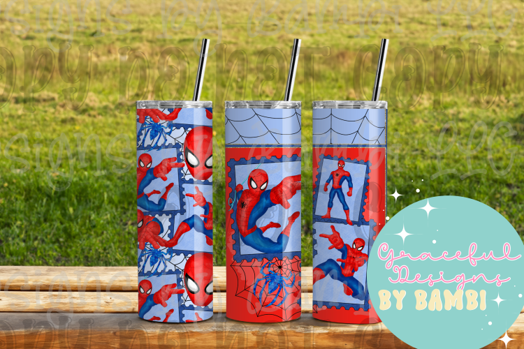 20oz Tall Skinny Sublimation Spider Man and Web Tumbler