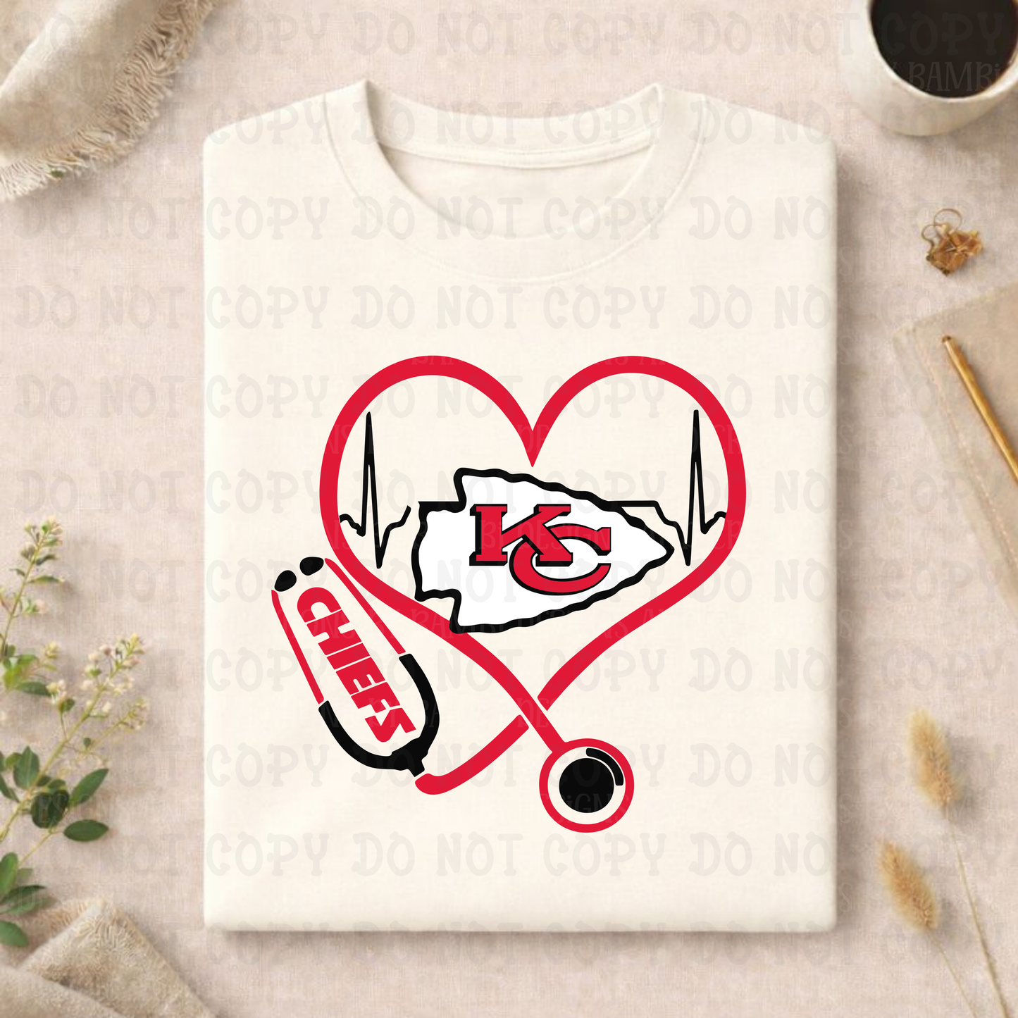 Stethoscope Heartbeat Nurse Red and Gold Style