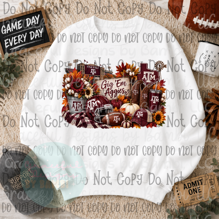 Faux Embroidery TAMU Football and Fall